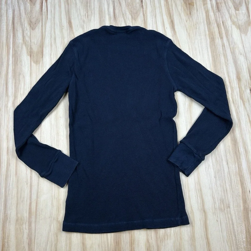 Polo Ralph Lauren Thermal Shirt Mens Large Slim‎ Fit Navy Blue Waffle Knit